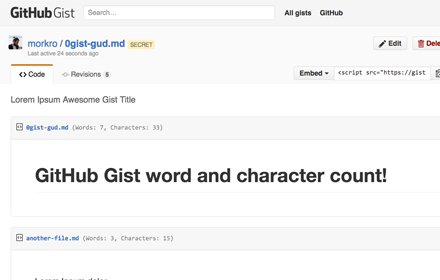 GitHub Gist Word Count插件截图