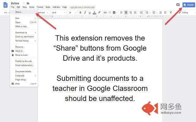 Hide document sharing on Google Drive