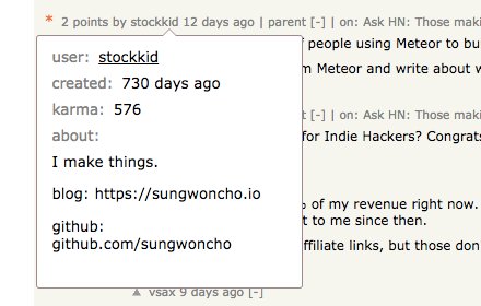 Hacker News Hover Profile插件截图