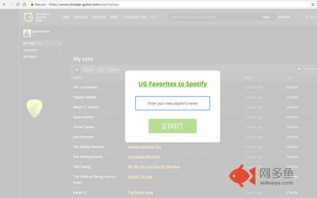 Ultimate Guitar Favorites to Spotify插件截图