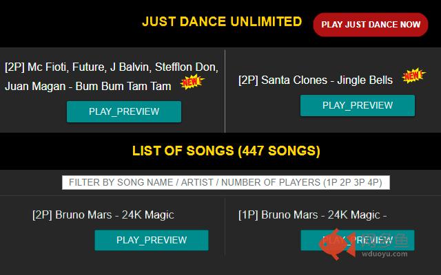 Just Dance songs list (Unlimited Service)