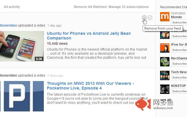Remove from Feed Button for YouTube插件截图