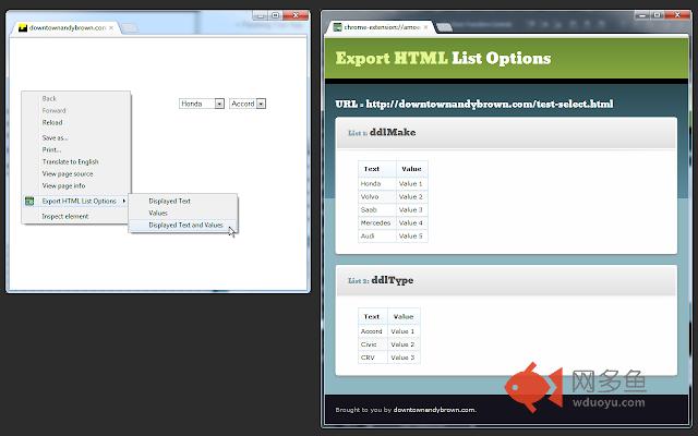 Export HTML List Options