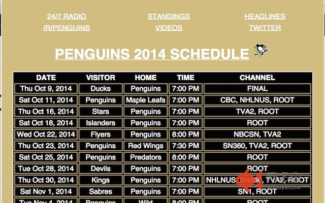 PENGUINS SCHEDULE插件截图