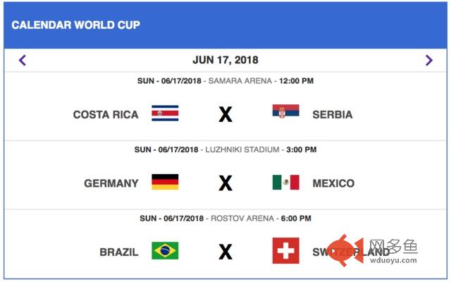 World Cup 2018 Calendar
