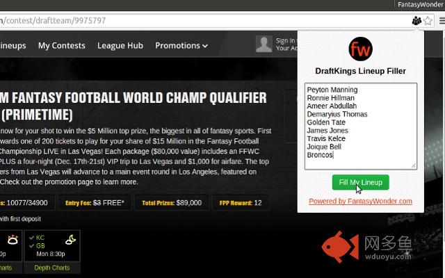 DraftKings Lineup Filler - FantasyWonder.com插件截图